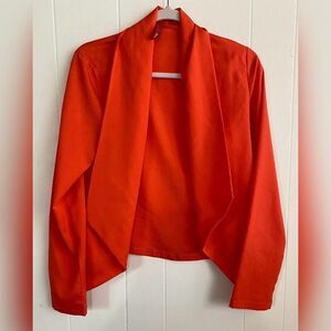 Topi Topia Blazer Women's Medium Orange Open Front Lightweight Draped Hem Jacket